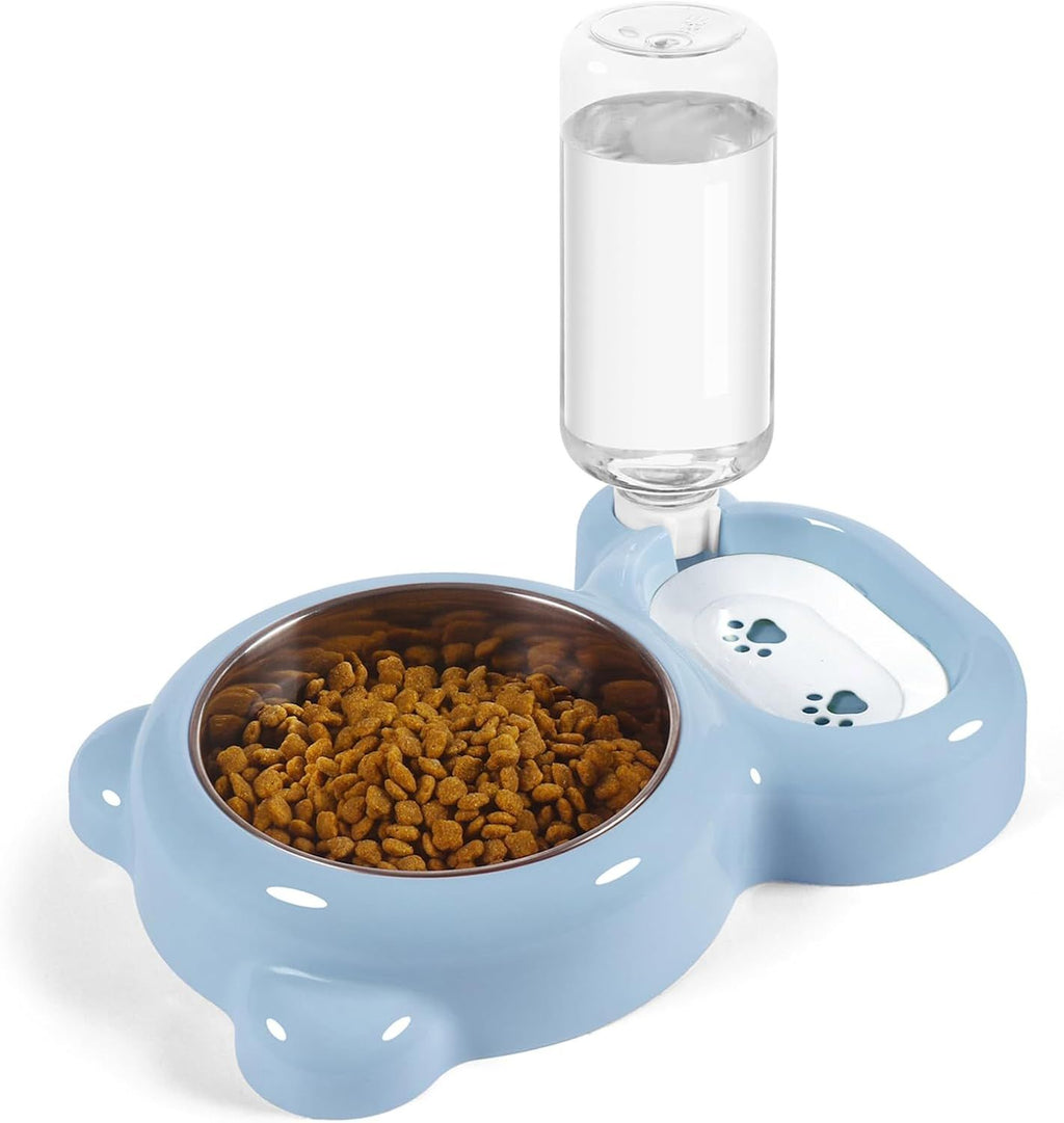 Cat Food and Water Bowl 2 in 1 with Automatic Water Dispenser Light Blue, 500 ml