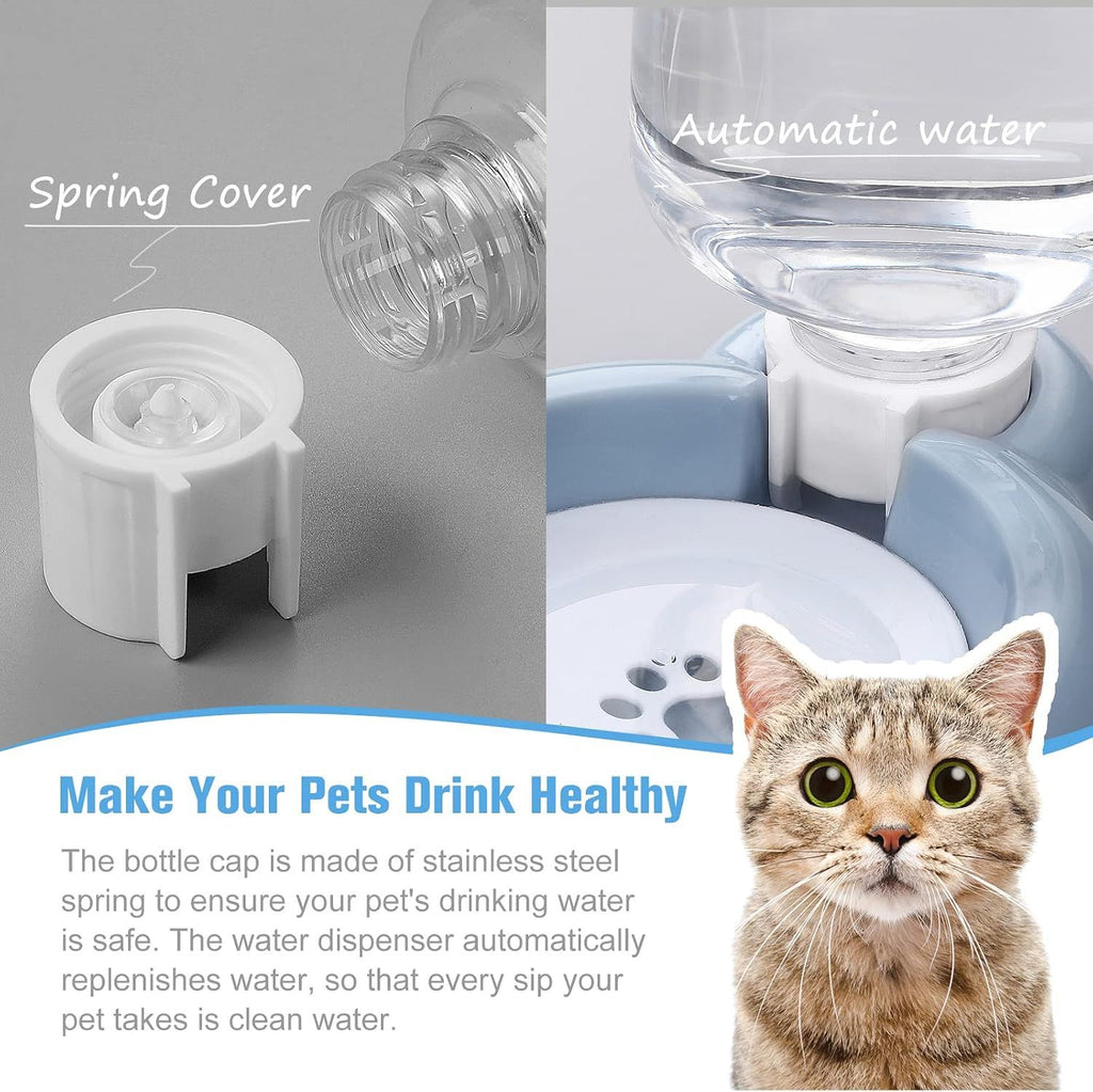Cat Food and Water Bowl 2 in 1 with Automatic Water Dispenser Light Blue, 500 ml