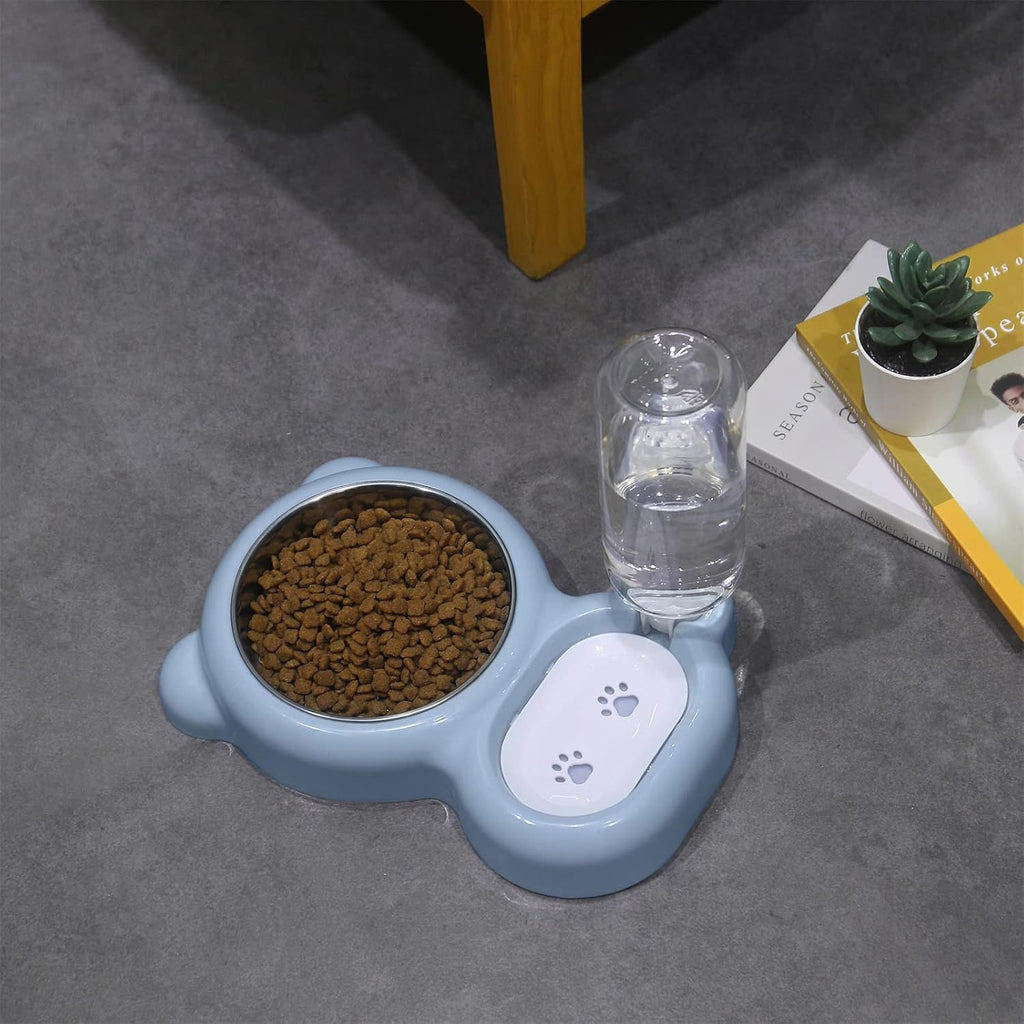 Cat Food and Water Bowl 2 in 1 with Automatic Water Dispenser Light Blue, 500 ml