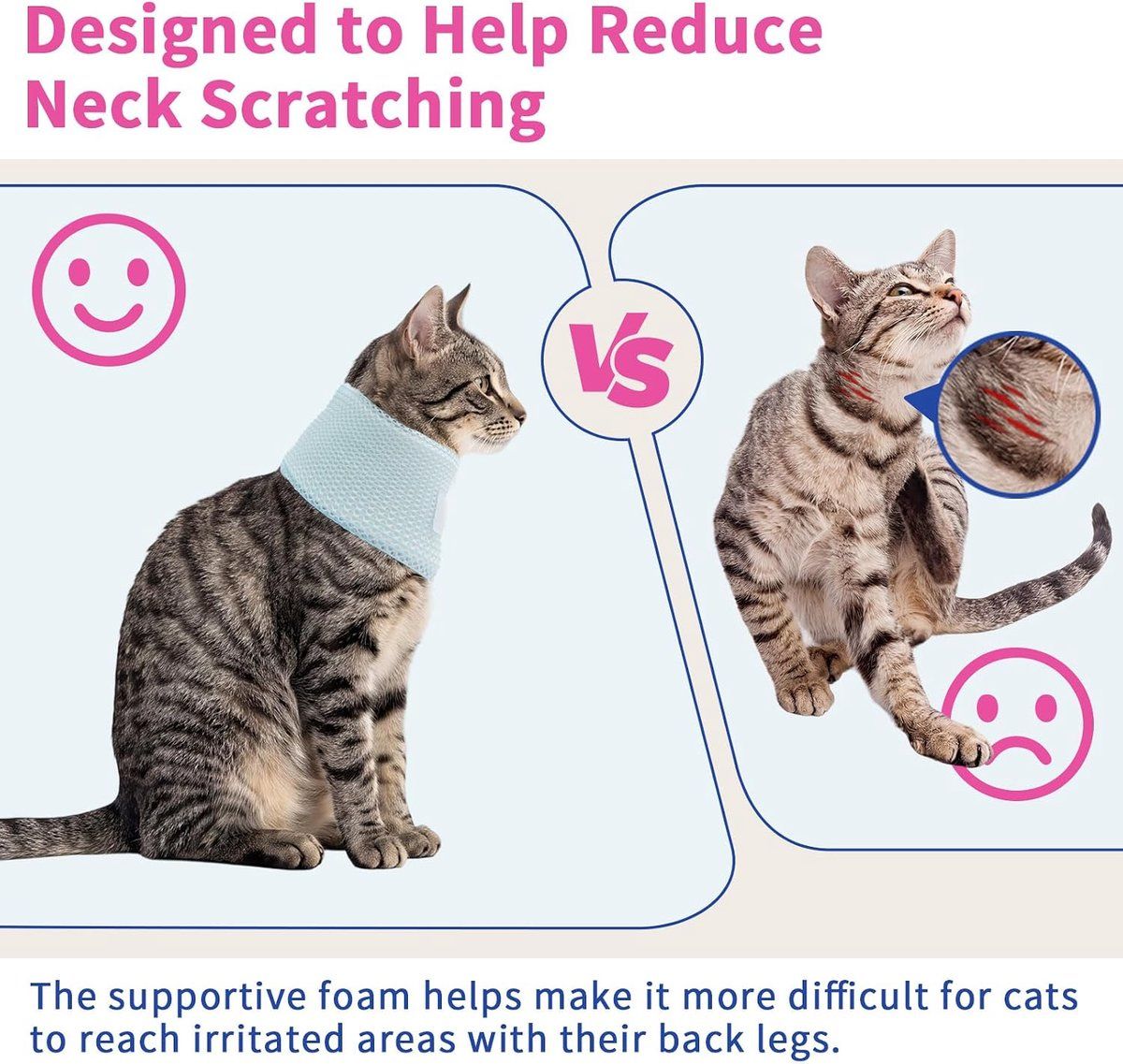 2 Pack Cat Protective Collar, Soft Comfortable Neck Guard Against Scratching, Pink, Size S 20-28 cm