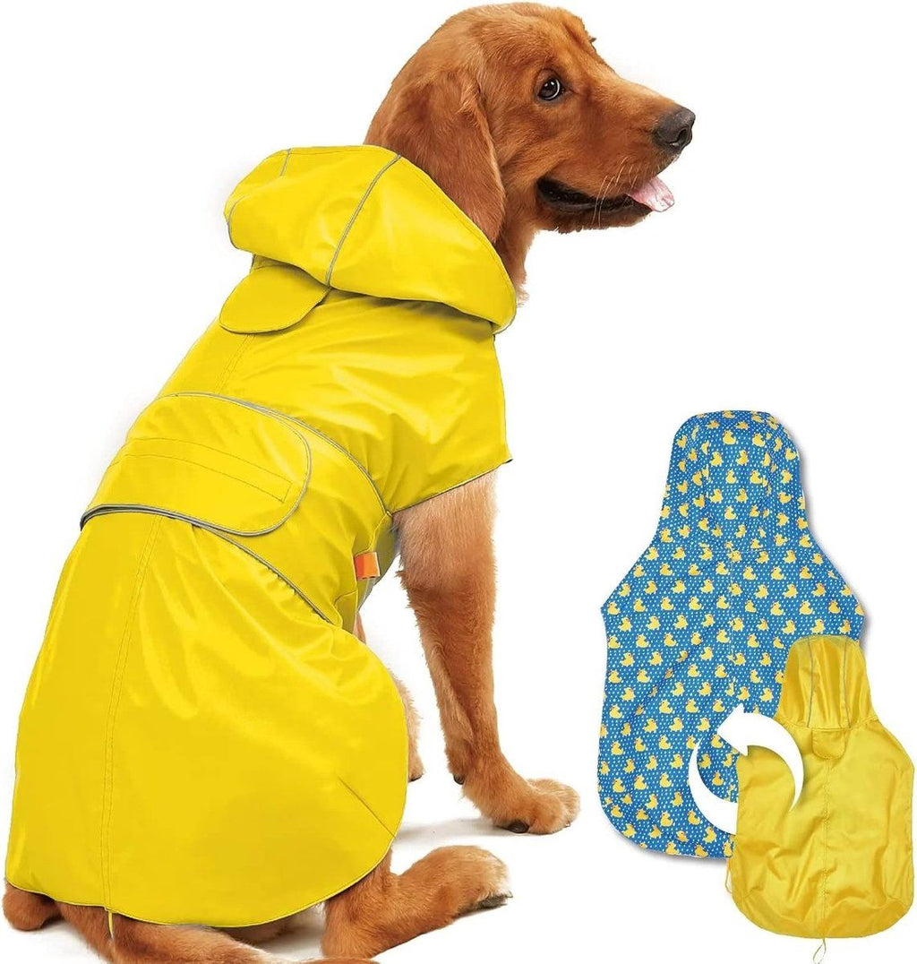 Reversible Dog Raincoat Poncho with Hood, Reflective Stripe and Leash Hole, Windproof Dog Slicker Jacket, Small
