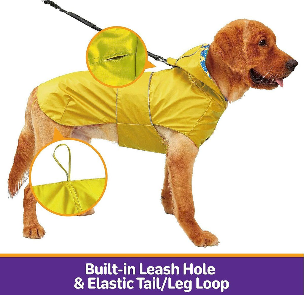 Reversible Dog Raincoat Poncho, Hooded Dog Jacket with Leash Hole, Reflective Stripe, Windproof and Snowproof Slicker, M