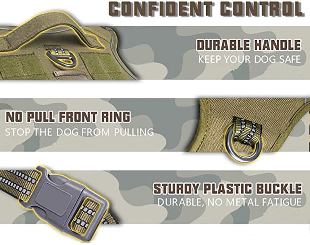 No Pull Dog Harness, Adjustable Reflective Tactical Dog Harness for Medium Large Dogs, Camouflage, Chest 66-107cm, Size XL