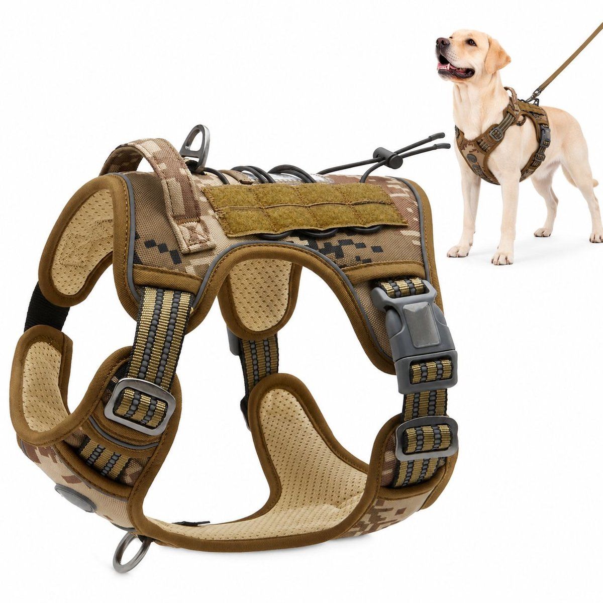 Reflective Anti-Pull Dog Harness, Adjustable Tactical Pet Vest for Medium and Large Dogs, Durable No-Pull Dog Walking Harness with Handle, Size M, Chest Girth 66-106.6cm