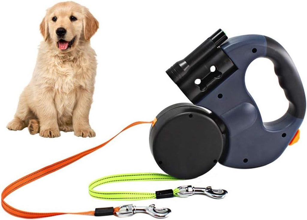 Double Retractable Dog Leash for Two Dogs with Anti-Slip Handle and LED Light, 3 M