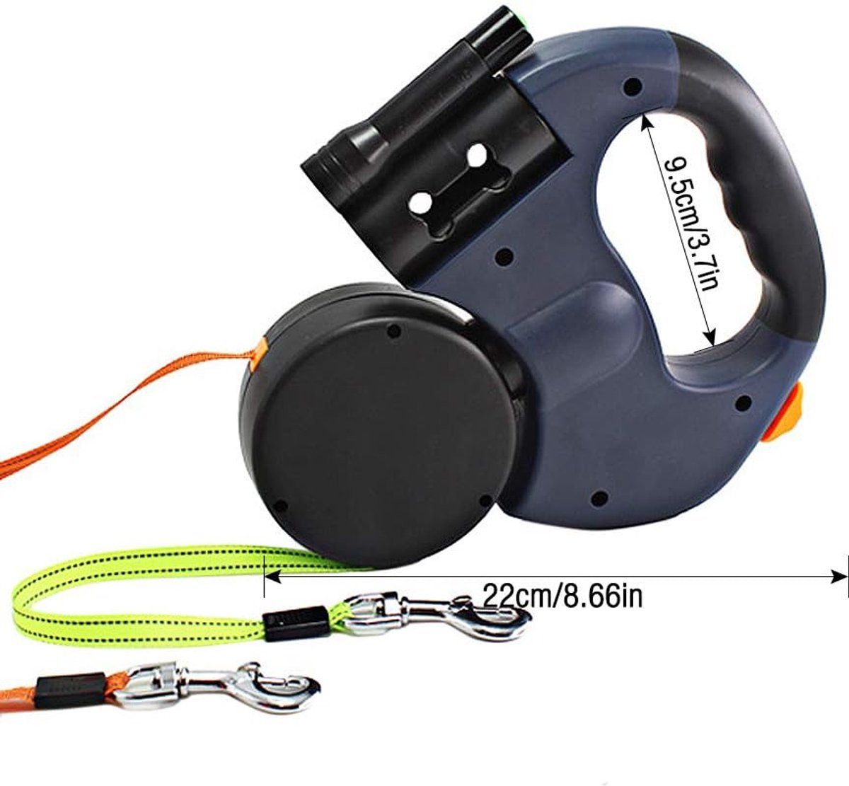 Double Retractable Dog Leash for Two Dogs with Anti-Slip Handle and LED Light, 3 M
