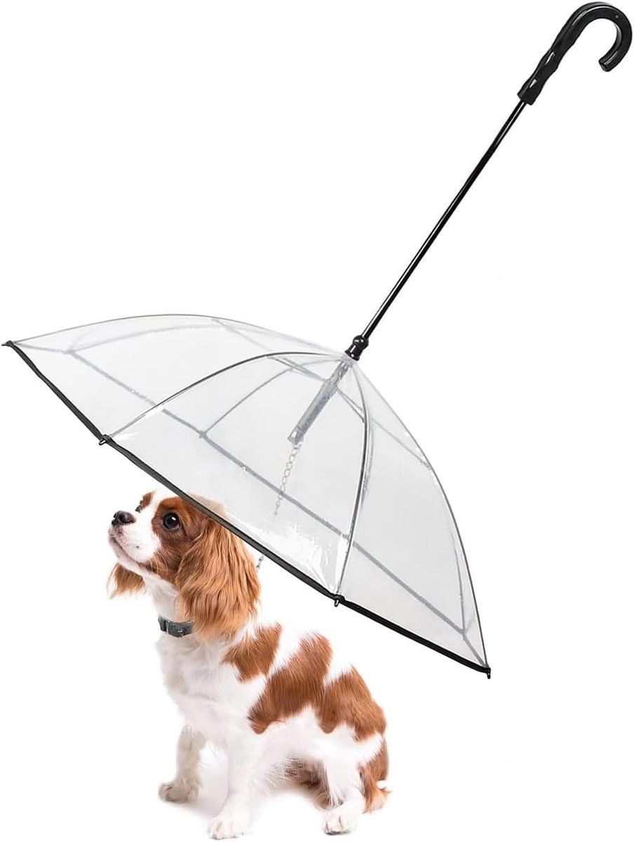 Dog Umbrella with Leash for Small Dogs, Detachable Pet Umbrella with Ergonomic Handle, Rain and Wind Protection, for Pets up to 50 cm