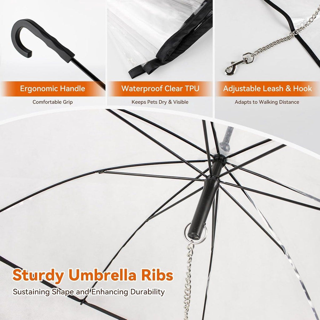 Dog Umbrella with Leash for Small Dogs, Detachable Pet Umbrella with Ergonomic Handle, Rain and Wind Protection, for Pets up to 50 cm
