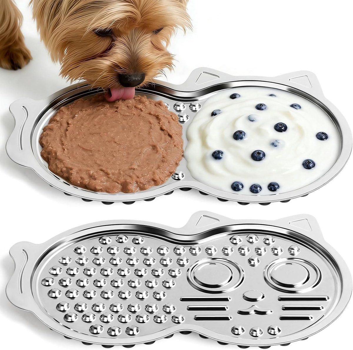 Stainless Steel Lick Mat for Dogs and Cats, Slow Feeder Lick Pad with Suction Cups for Food, Water and Treats, 38x25x1.8cm