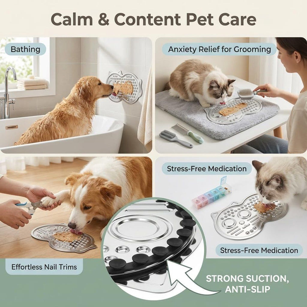 Stainless Steel Lick Mat for Dogs and Cats, Slow Feeder Lick Pad with Suction Cups for Food, Water and Treats, 38x25x1.8cm