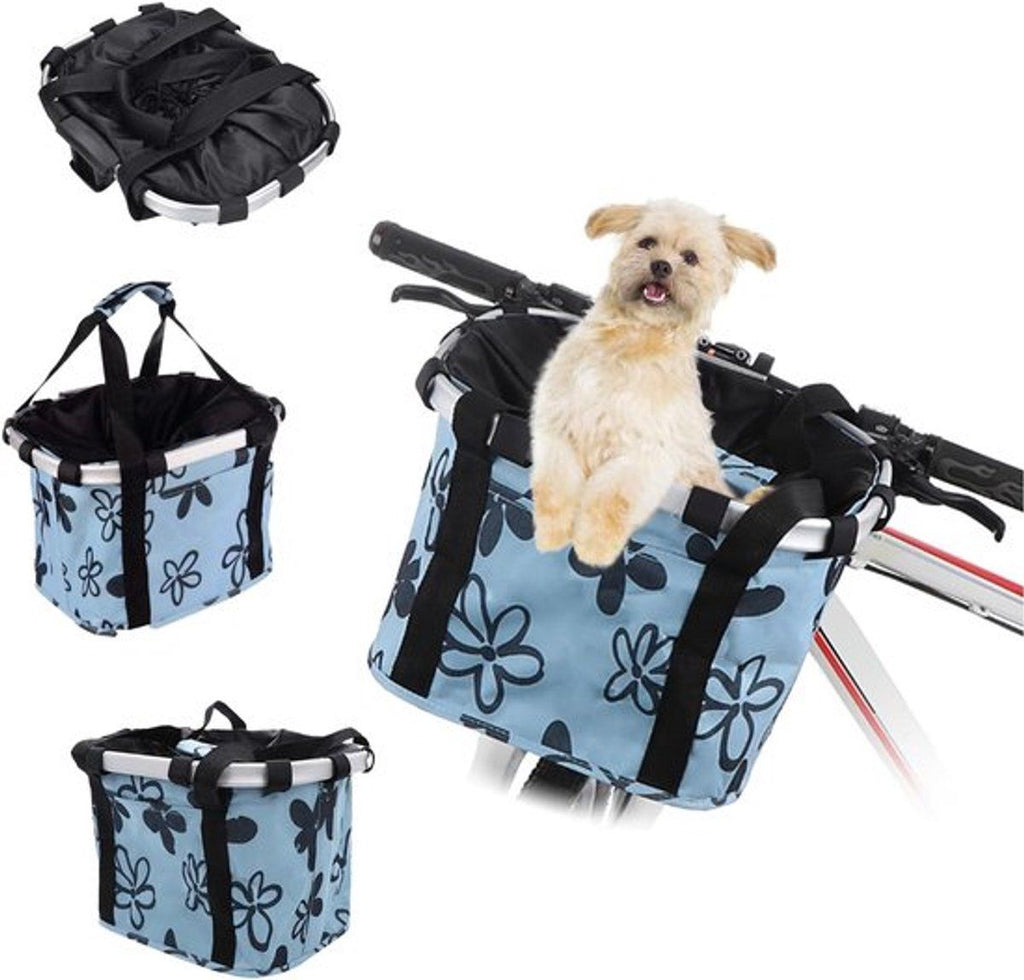 Dog Bike Basket, Foldable Bicycle Basket with Handlebar Mount, Quick Release Detachable Front Basket for Small Dogs, Pets, Shopping and Commuting