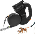 Retractable Double Dog Leash with Anti-Slip Handle and LED Flashlight for Two Small and Medium Dogs, Black, 3 Meter