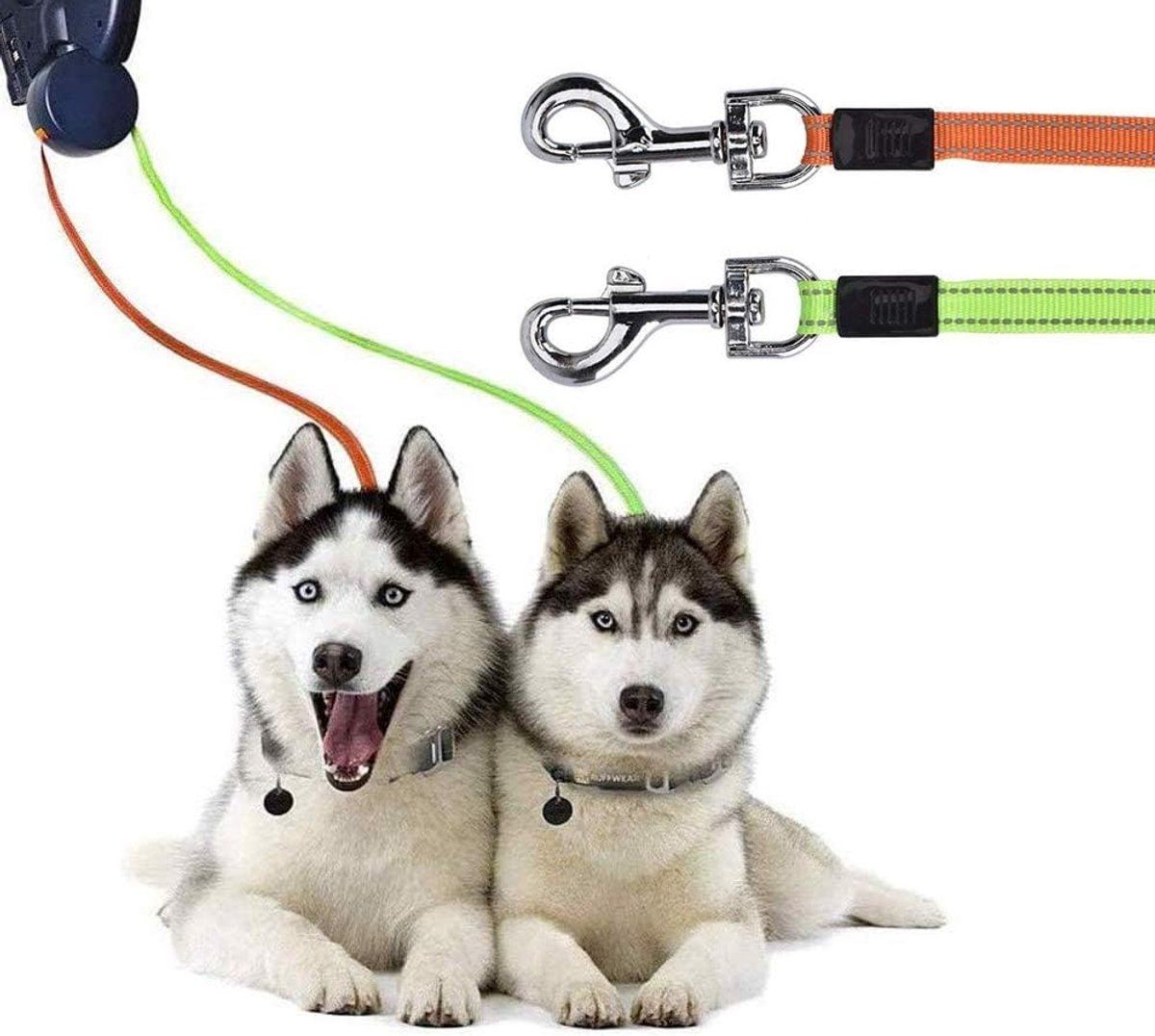 Retractable Double Dog Leash with Anti-Slip Handle and LED Flashlight for Two Small and Medium Dogs, Black, 3 Meter