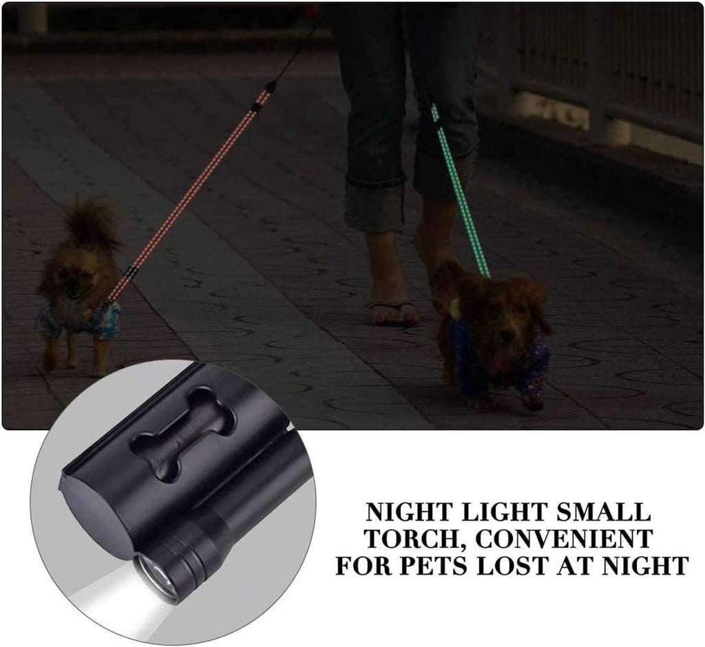 Retractable Double Dog Leash with Anti-Slip Handle and LED Flashlight for Two Small and Medium Dogs, Black, 3 Meter