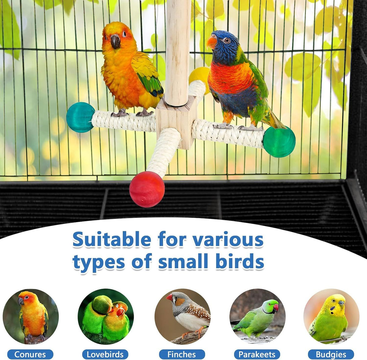 Bird Perch Toys, Interactive Wooden Rotating Stand with Smooth Spinning Design, Bird Cage Accessories for Parrots, Parakeets, Budgies, Lovebirds