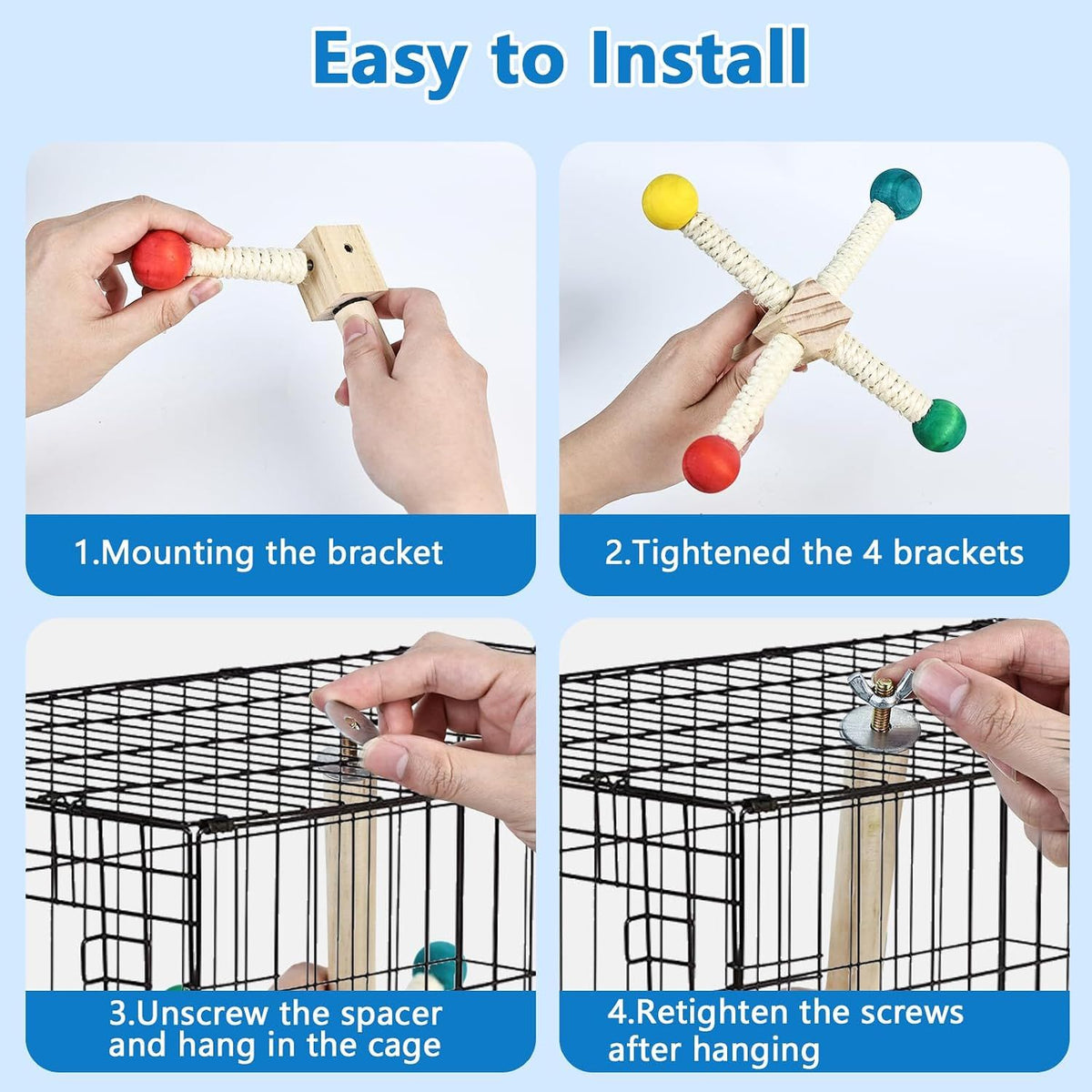 Bird Perch Toys, Interactive Wooden Rotating Stand with Smooth Spinning Design, Bird Cage Accessories for Parrots, Parakeets, Budgies, Lovebirds