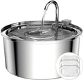 Cat Water Fountain, 3.2L Stainless Steel Pet Water Fountain with Filters, Quiet Automatic Cat Water Dispenser Water Bowl, Includes 4 Replacement Filters for Cats & Dogs