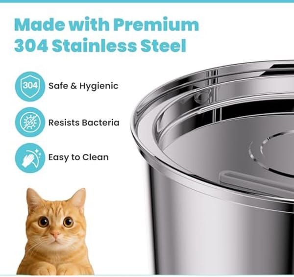 Cat Water Fountain, 3.2L Stainless Steel Pet Water Fountain with Filters, Quiet Automatic Cat Water Dispenser Water Bowl, Includes 4 Replacement Filters for Cats & Dogs