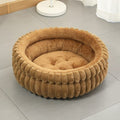 Coffee‑Coloured Plush Round Pet Bed with Removable Cushion, Size S, Thick Warm Dog & Cat Nest, Cosy Soft Sleeping Space for Small‑Size Pets
