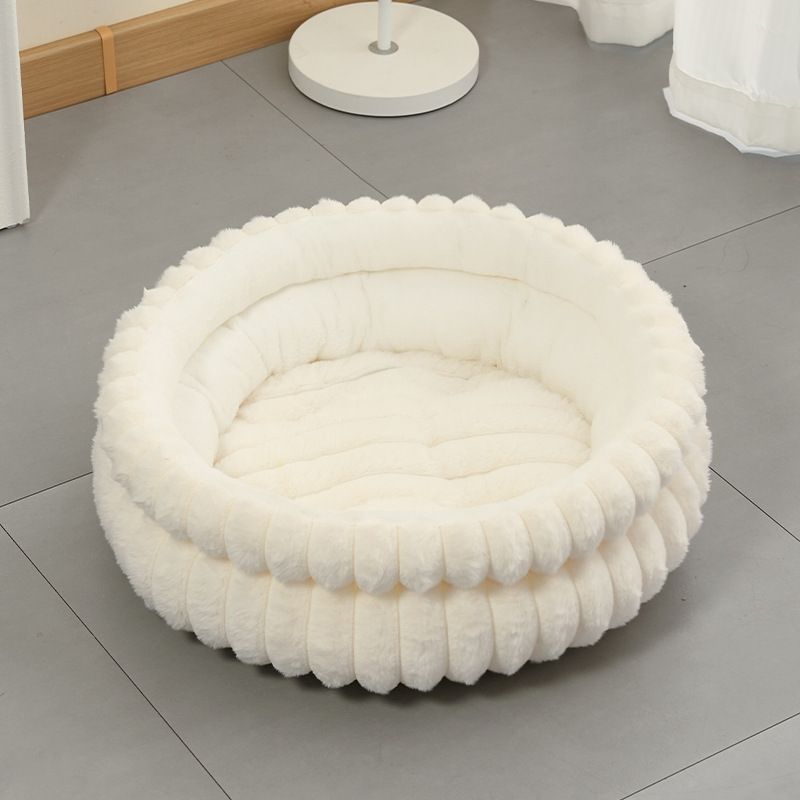 Milky White Plush Round Pet Bed with Removable Cushion, Size M, Thick Warm Dog & Cat Nest, Cosy Soft Indoor Sleeping Space for Small to Medium‑Sized Pets
