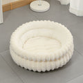 Milky White Plush Round Pet Bed with Removable Cushion, Size S, Thick Warm Dog & Cat Nest, Cosy Soft Indoor Sleeping Space for Small‑Size Pets