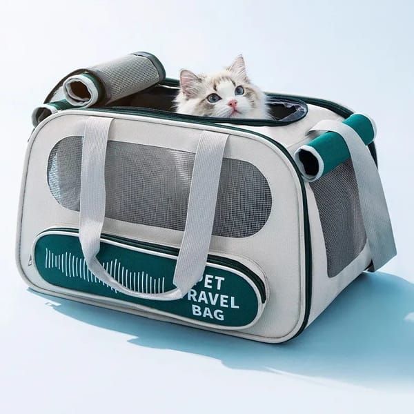 Large‑Capacity Pet Travel Carrier Bag, Portable Breathable Cat Dog Carrier, Crossbody Pet Handbag for Travel & Car Trips, Teal‑Green Pet Transport Bag 45×30×28cm