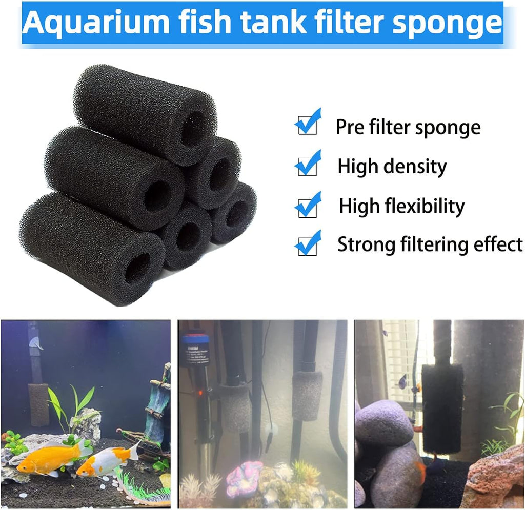 6pcs Pre-Filter Sponge, Pre Filter Foam Sponge Roll for Aquarium Fish Tank (6 x 3.5cm /2.4x1.4 inch)