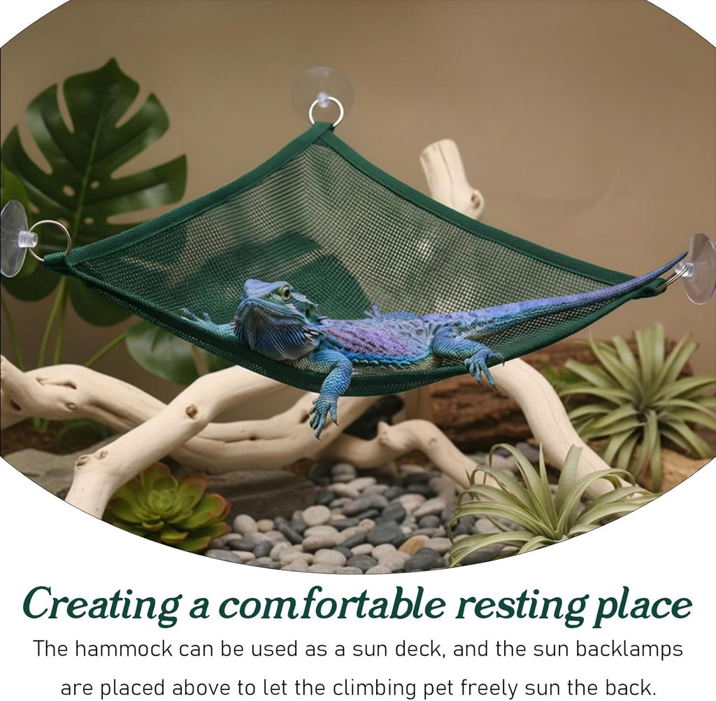 2Pcs Reptile Hammock - Breathable Mesh Bearded Dragon Hammock Lizard Tank Accessories Triangle Geckos Hammocks for Bearded Dragons Snakes Axolotls(Green)