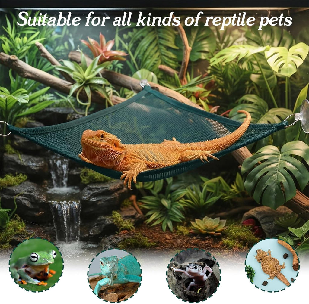 2Pcs Reptile Hammock - Breathable Mesh Bearded Dragon Hammock Lizard Tank Accessories Triangle Geckos Hammocks for Bearded Dragons Snakes Axolotls(Green)