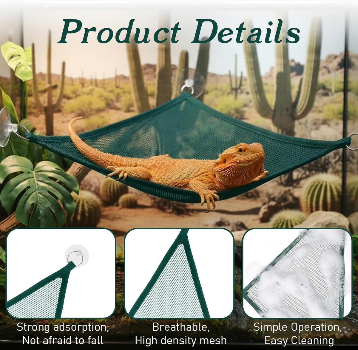 2Pcs Reptile Hammock - Breathable Mesh Bearded Dragon Hammock Lizard Tank Accessories Triangle Geckos Hammocks for Bearded Dragons Snakes Axolotls(Green)
