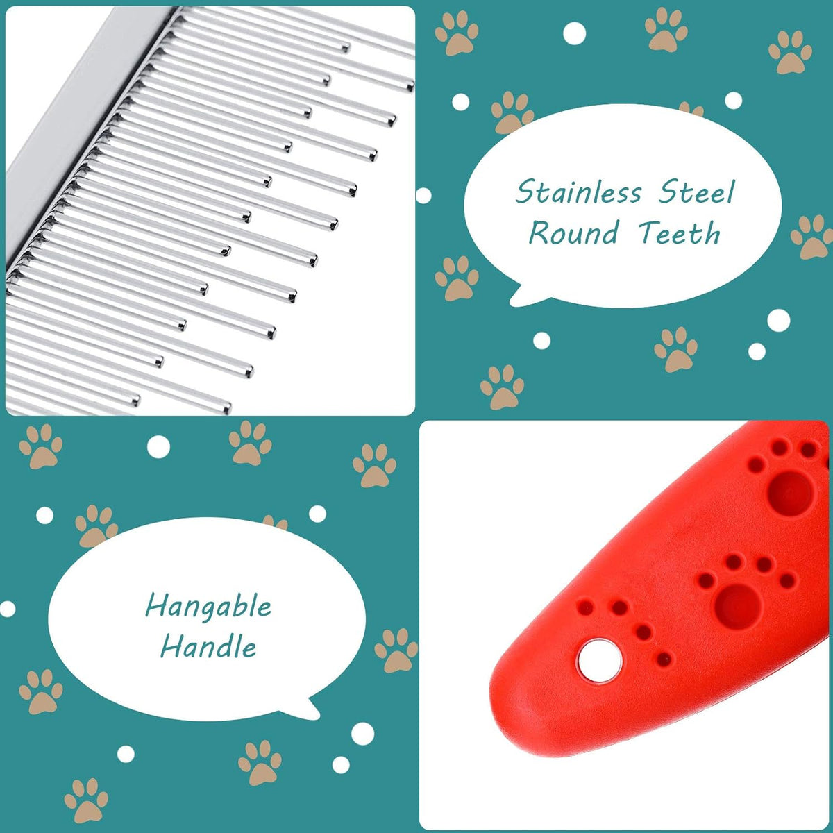 2 Pieces Pet Hair Comb Small Pet Grooming Stainless Steel Long and Short Teeth Comb for Small Dog Cat Animals Rabbits Bunny Hamsters Guinea Pigs, Red and Yellow