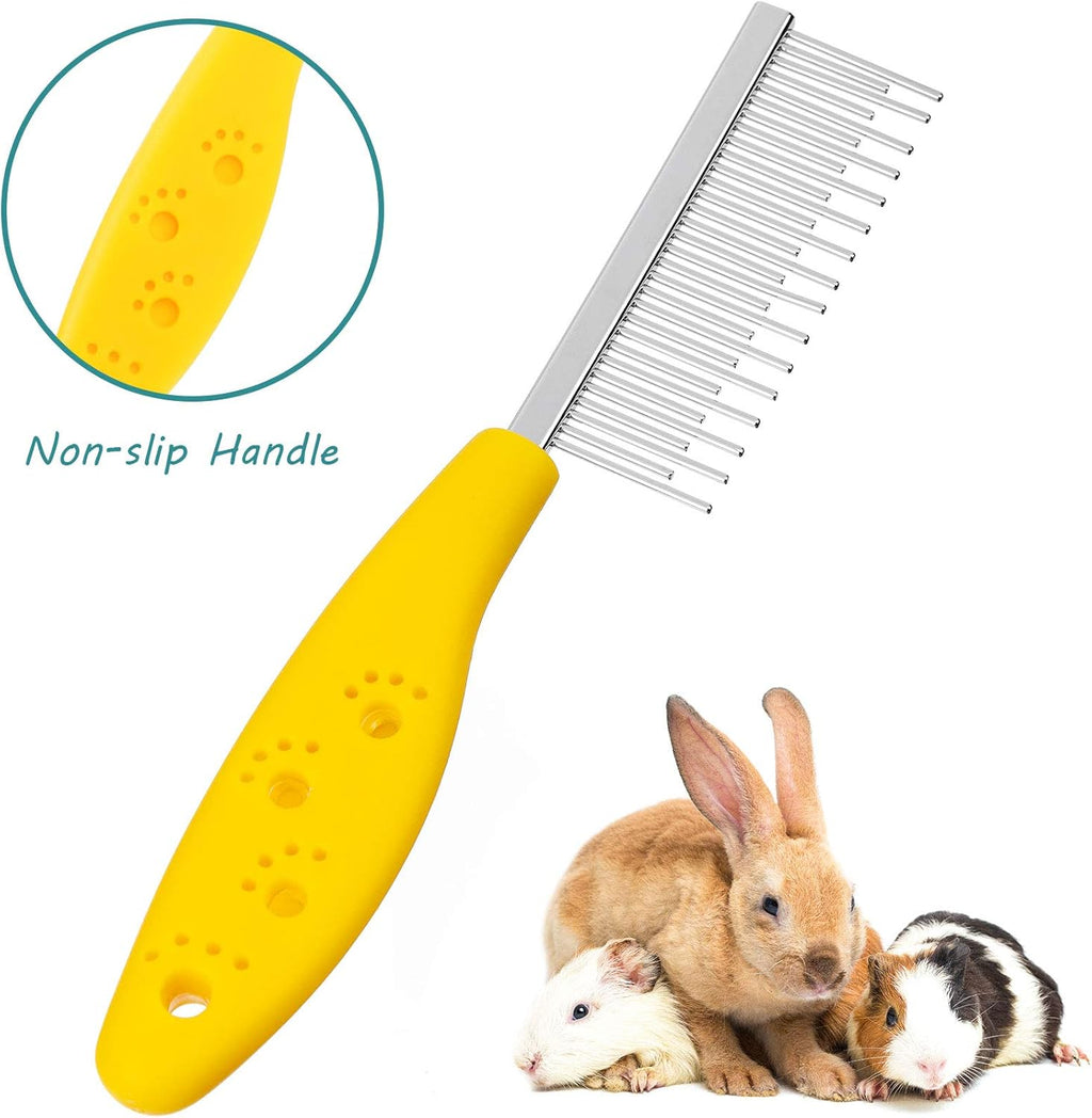 2 Pieces Pet Hair Comb Small Pet Grooming Stainless Steel Long and Short Teeth Comb for Small Dog Cat Animals Rabbits Bunny Hamsters Guinea Pigs, Red and Yellow