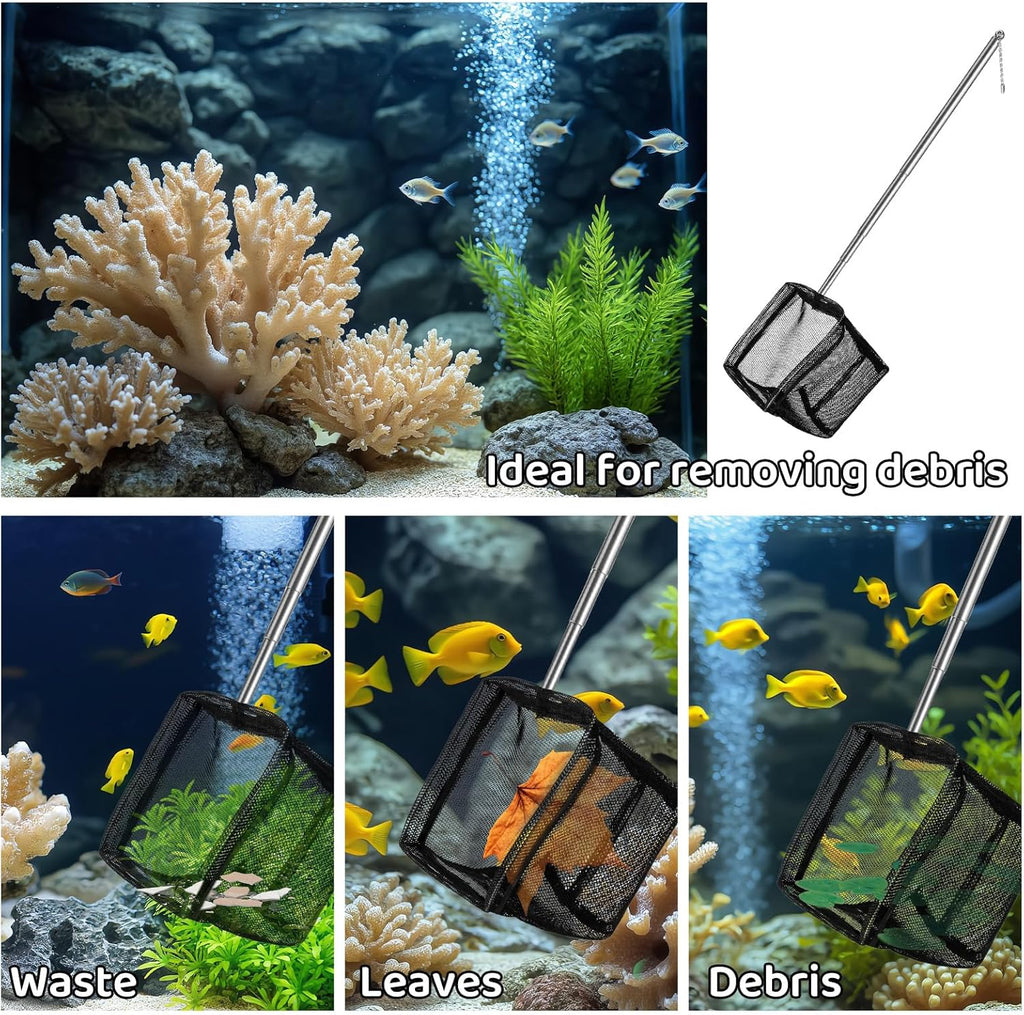 2 Pack 3 Inch Aquarium Net Small Fish Net Black Aquarium Shrimp Nets with Extendable Stainless Steel Handle Fine Tank Tool Mesh for Shrimp, Baby Fish, Food Residue Debris Skimming