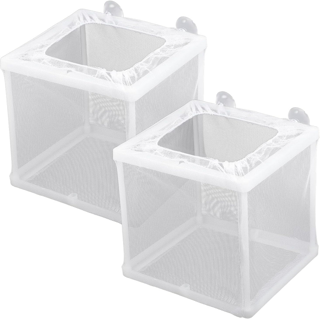 2 Pack Fish Incubator Mesh Box Aquarium, 6.3" x 5.51" x 5.91" Breeder Box for Fish Tank White Nylon Mesh Fishes Breeder Boxes for Aquarium Juvenile Fishes Separation Net Fry Hatchery with Suction Cups