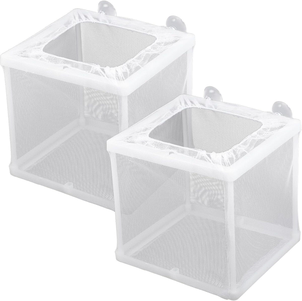 2 Pack Fish Incubator Mesh Box Aquarium, 6.3" x 5.51" x 5.91" Breeder Box for Fish Tank White Nylon Mesh Fishes Breeder Boxes for Aquarium Juvenile Fishes Separation Net Fry Hatchery with Suction Cups
