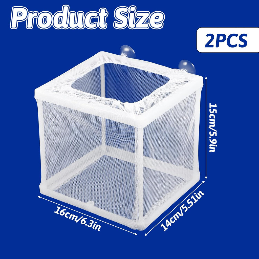 2 Pack Fish Incubator Mesh Box Aquarium, 6.3" x 5.51" x 5.91" Breeder Box for Fish Tank White Nylon Mesh Fishes Breeder Boxes for Aquarium Juvenile Fishes Separation Net Fry Hatchery with Suction Cups