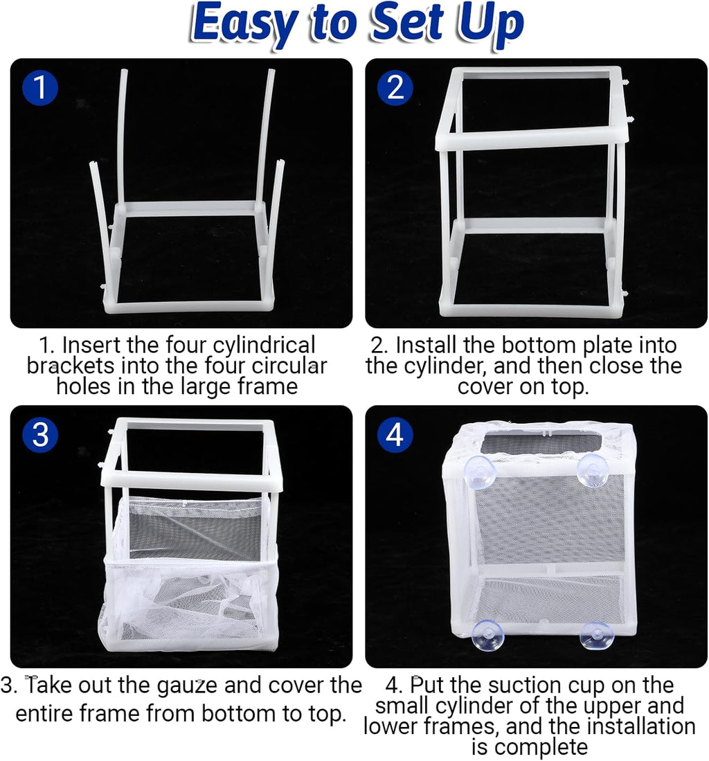2 Pack Fish Incubator Mesh Box Aquarium, 6.3" x 5.51" x 5.91" Breeder Box for Fish Tank White Nylon Mesh Fishes Breeder Boxes for Aquarium Juvenile Fishes Separation Net Fry Hatchery with Suction Cups