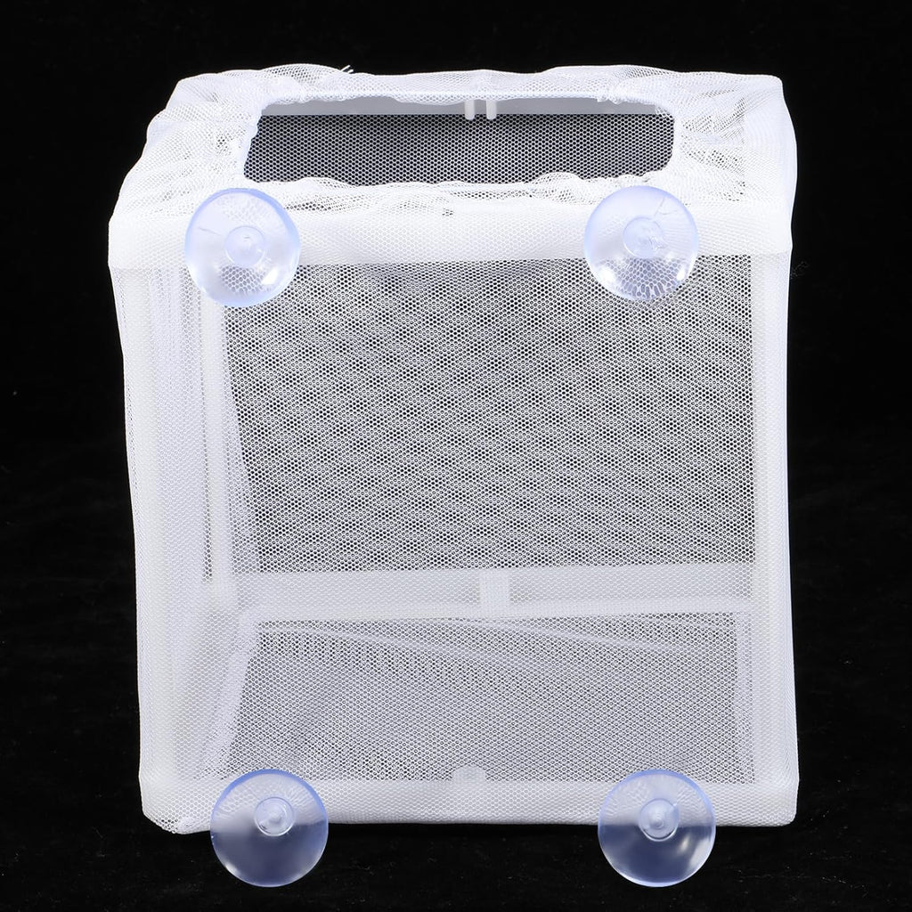 2 Pack Fish Incubator Mesh Box Aquarium, 6.3" x 5.51" x 5.91" Breeder Box for Fish Tank White Nylon Mesh Fishes Breeder Boxes for Aquarium Juvenile Fishes Separation Net Fry Hatchery with Suction Cups