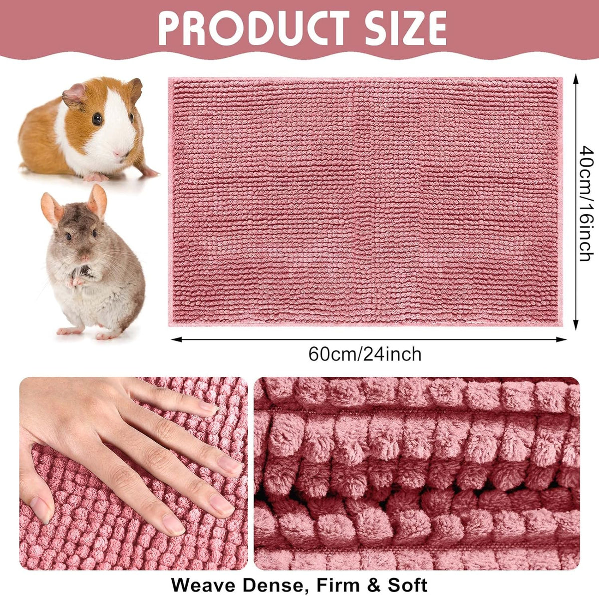 Amylove 4 Pcs Guinea Pig Cage Liner Washable Fleece Pee Pads Pet Dog Cat Bedding Training Mat for Small Animal Guinea Pig Puppy Bunny Hamster(16 x 24 Inch,Rectangular,Pink)