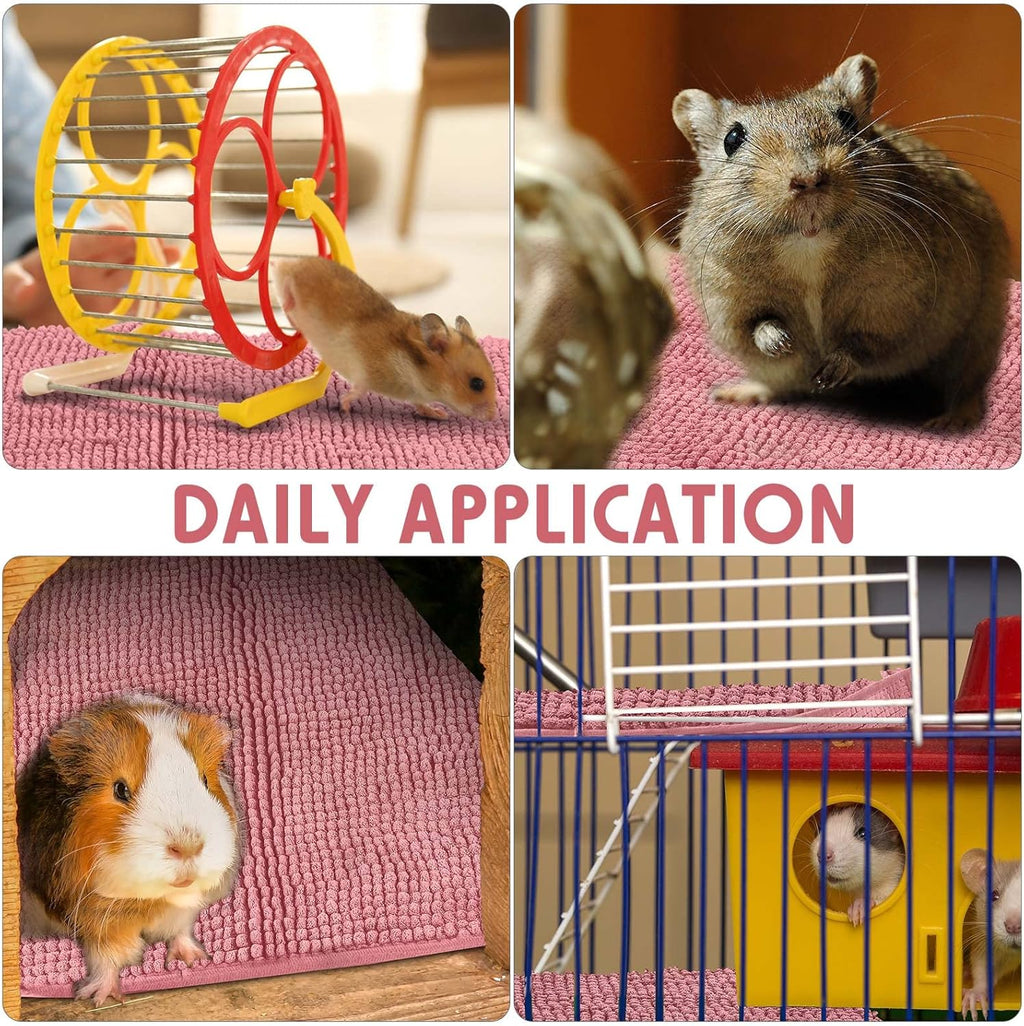 Amylove 4 Pcs Guinea Pig Cage Liner Washable Fleece Pee Pads Pet Dog Cat Bedding Training Mat for Small Animal Guinea Pig Puppy Bunny Hamster(16 x 24 Inch,Rectangular,Pink)