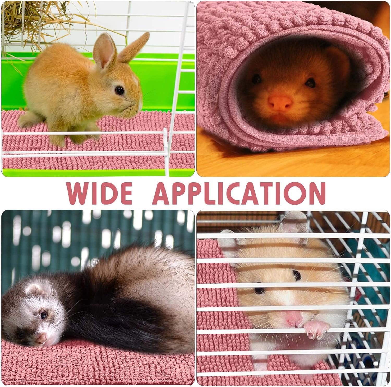 Amylove 4 Pcs Guinea Pig Cage Liner Washable Fleece Pee Pads Pet Dog Cat Bedding Training Mat for Small Animal Guinea Pig Puppy Bunny Hamster(16 x 24 Inch,Rectangular,Pink)