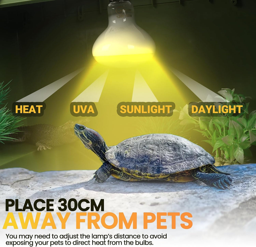 (4-Pack 100W Reptile Heat Lamp Bulbs - UVA Daylight Basking Light Bulbs for Reptiles, Turtles, Lizard, Bearded Dragon and Amphibians - 120V R80 Reflector Bulbs with E26 Screw Cap Base