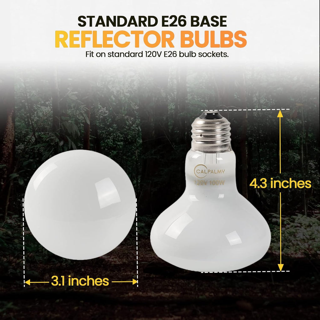 (4-Pack 100W Reptile Heat Lamp Bulbs - UVA Daylight Basking Light Bulbs for Reptiles, Turtles, Lizard, Bearded Dragon and Amphibians - 120V R80 Reflector Bulbs with E26 Screw Cap Base