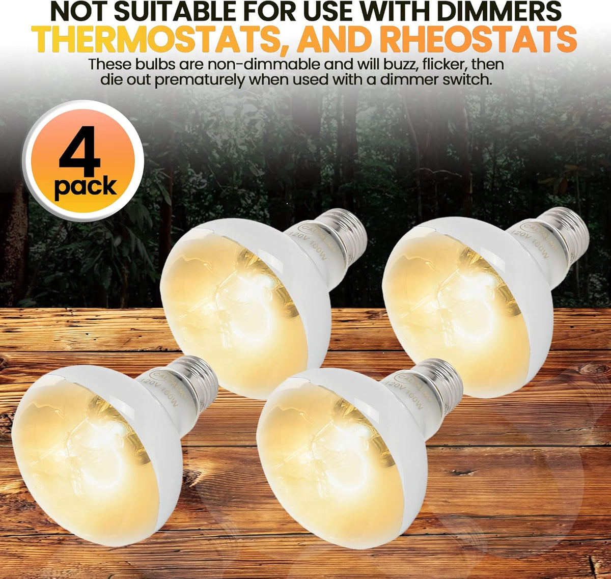 (4-Pack 100W Reptile Heat Lamp Bulbs - UVA Daylight Basking Light Bulbs for Reptiles, Turtles, Lizard, Bearded Dragon and Amphibians - 120V R80 Reflector Bulbs with E26 Screw Cap Base
