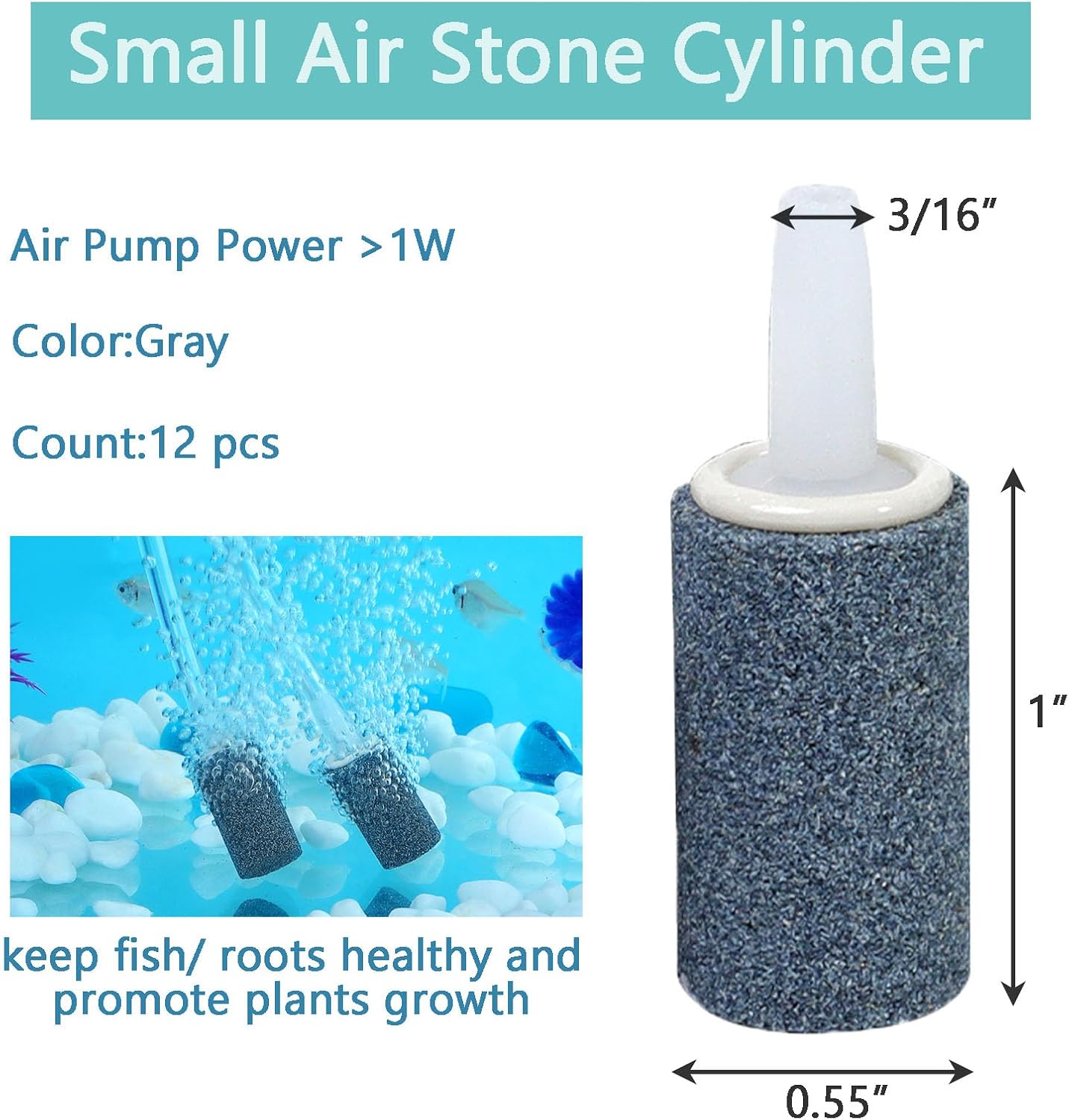 Aquarium Air Stones 1 inch 12 Pack, Bubble Stone, Aerator Bubble Differ, Air Pump Accessories for Aquariums, Fish Tanks, and Hydroponics