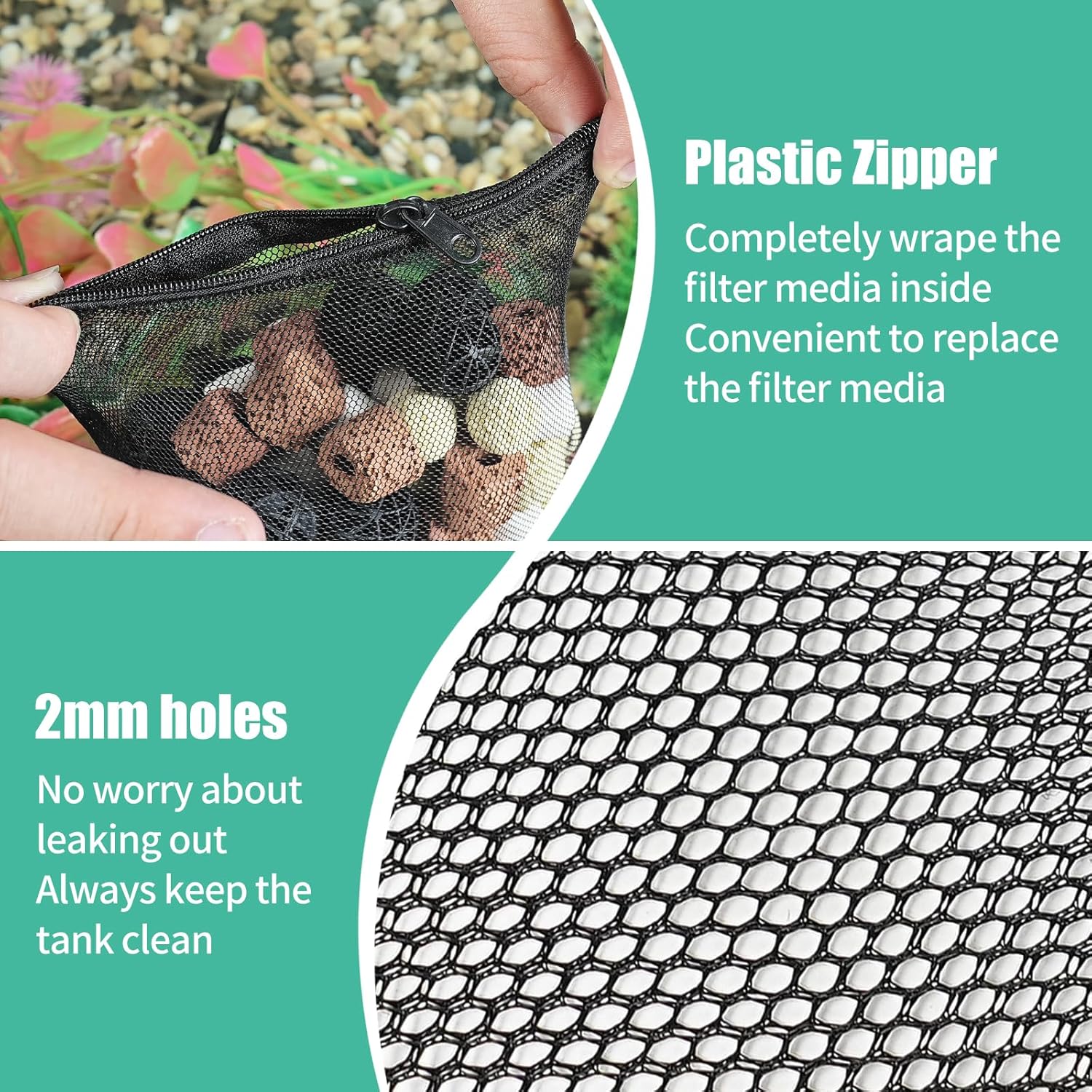 10pcs Aquarium Filter Media Bags, Fish Tank Coarse Mesh Bags with Plastic Zipper for Activated Carbon(5.5" x 8")