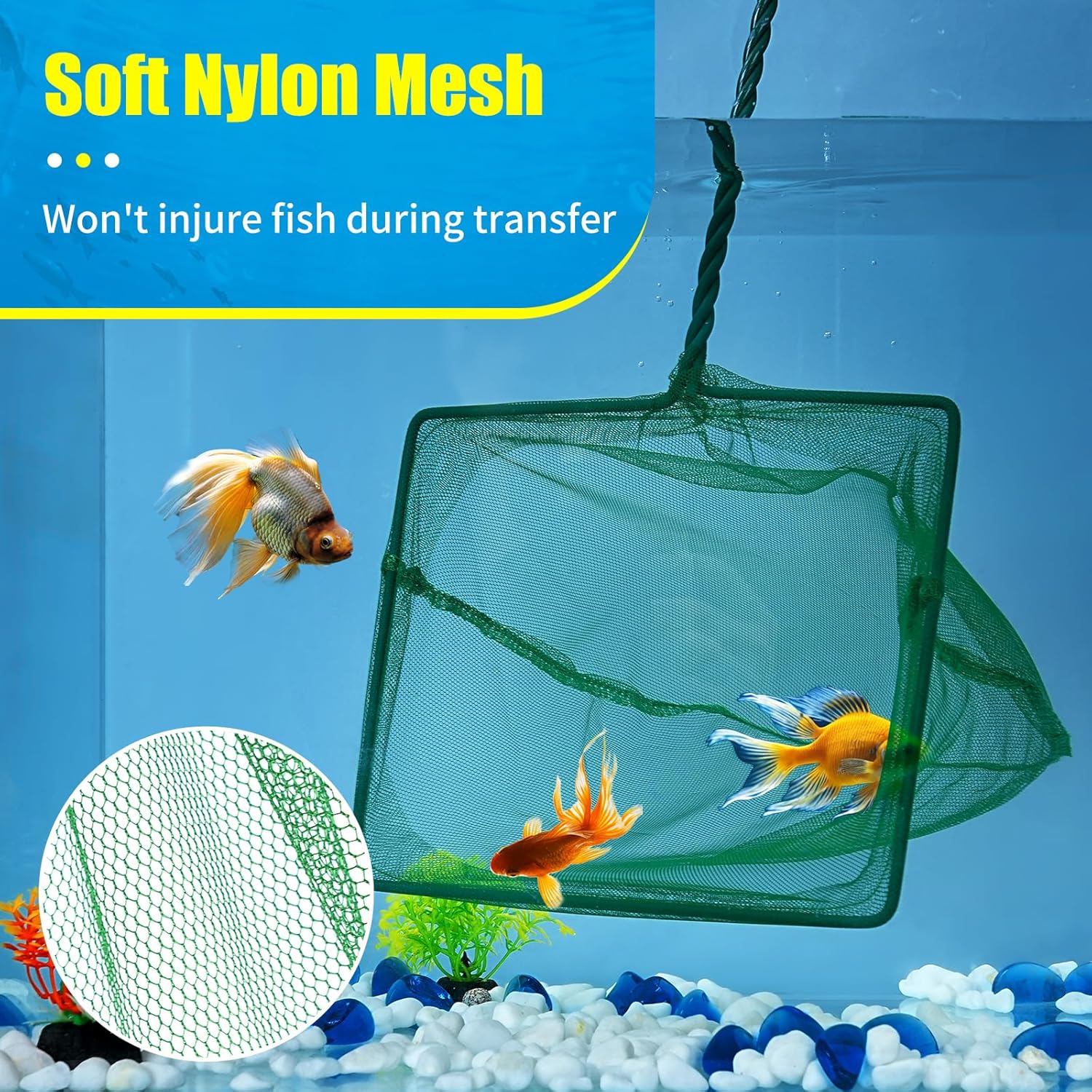 8 Inch Aquarium Fish Net, Wastes Skimming Cleaning Tool with Firm Handle for Fish Tanks Small Ponds