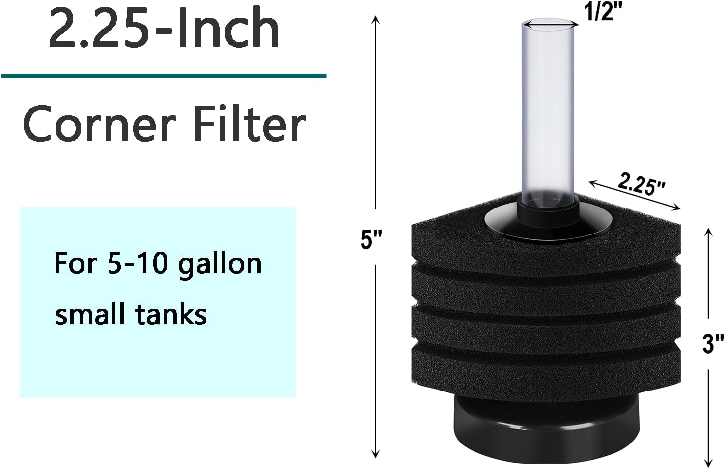 Aquarium Bio Corner Sponge Filter, for Breeding Shrimp Nano Fish Tank, up to 10Gal