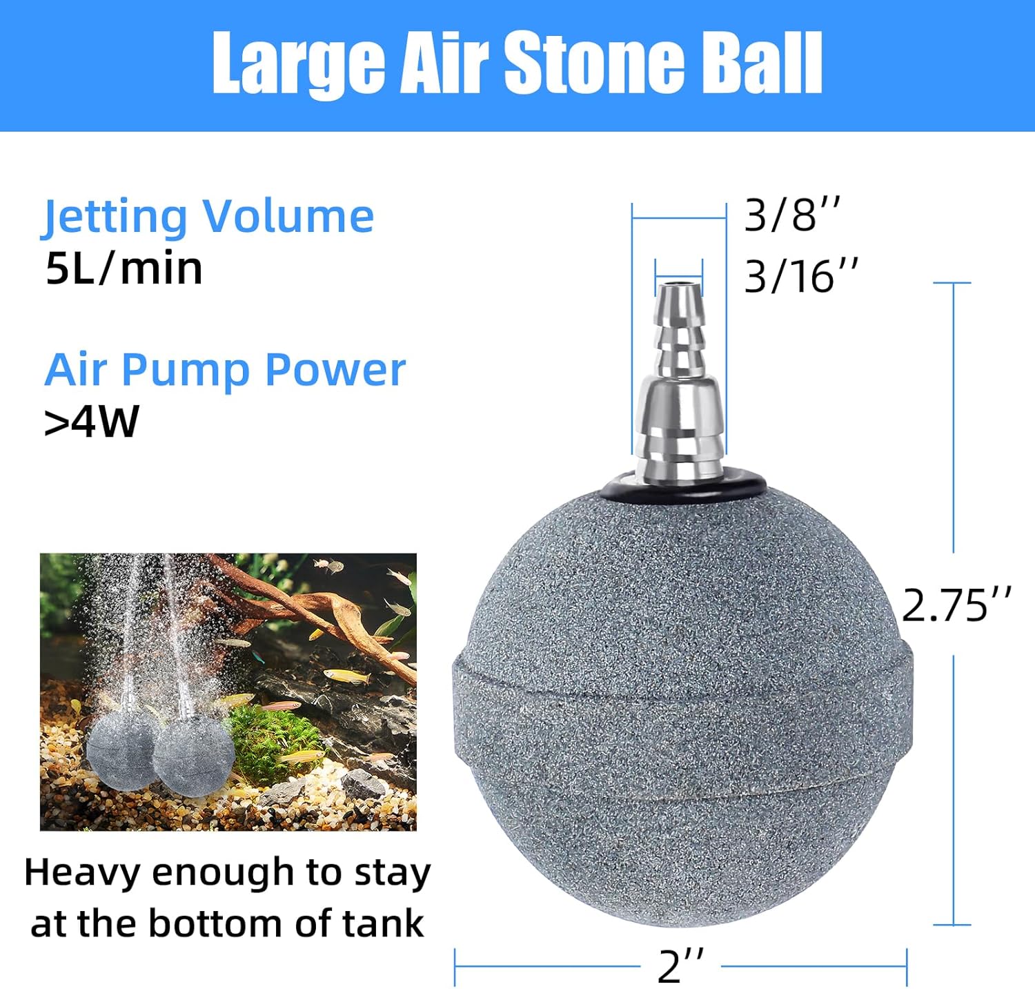 Pond Air Stone 2 Inch, Long Lasting Aerator Oxygen Differ, Air Pump Accessories for Aquarium, Fish Tank, Hydroponics, Ponds and DWC Reservoirs 2 Pack