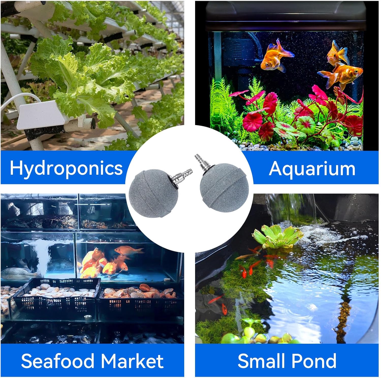 Pond Air Stone 2 Inch, Long Lasting Aerator Oxygen Differ, Air Pump Accessories for Aquarium, Fish Tank, Hydroponics, Ponds and DWC Reservoirs 2 Pack
